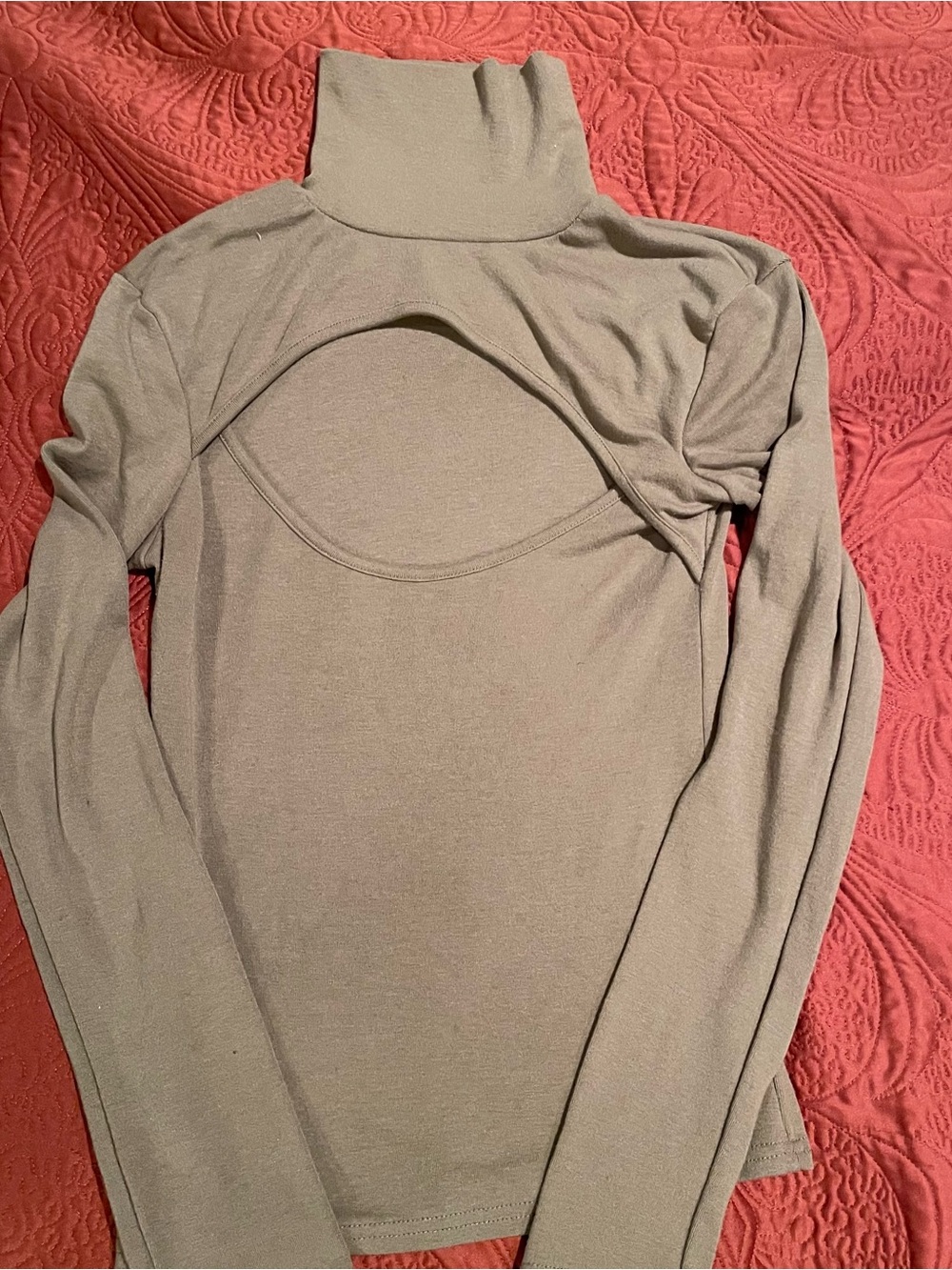 Light Olive Green Cutout Turtleneck Long Sleeve Top